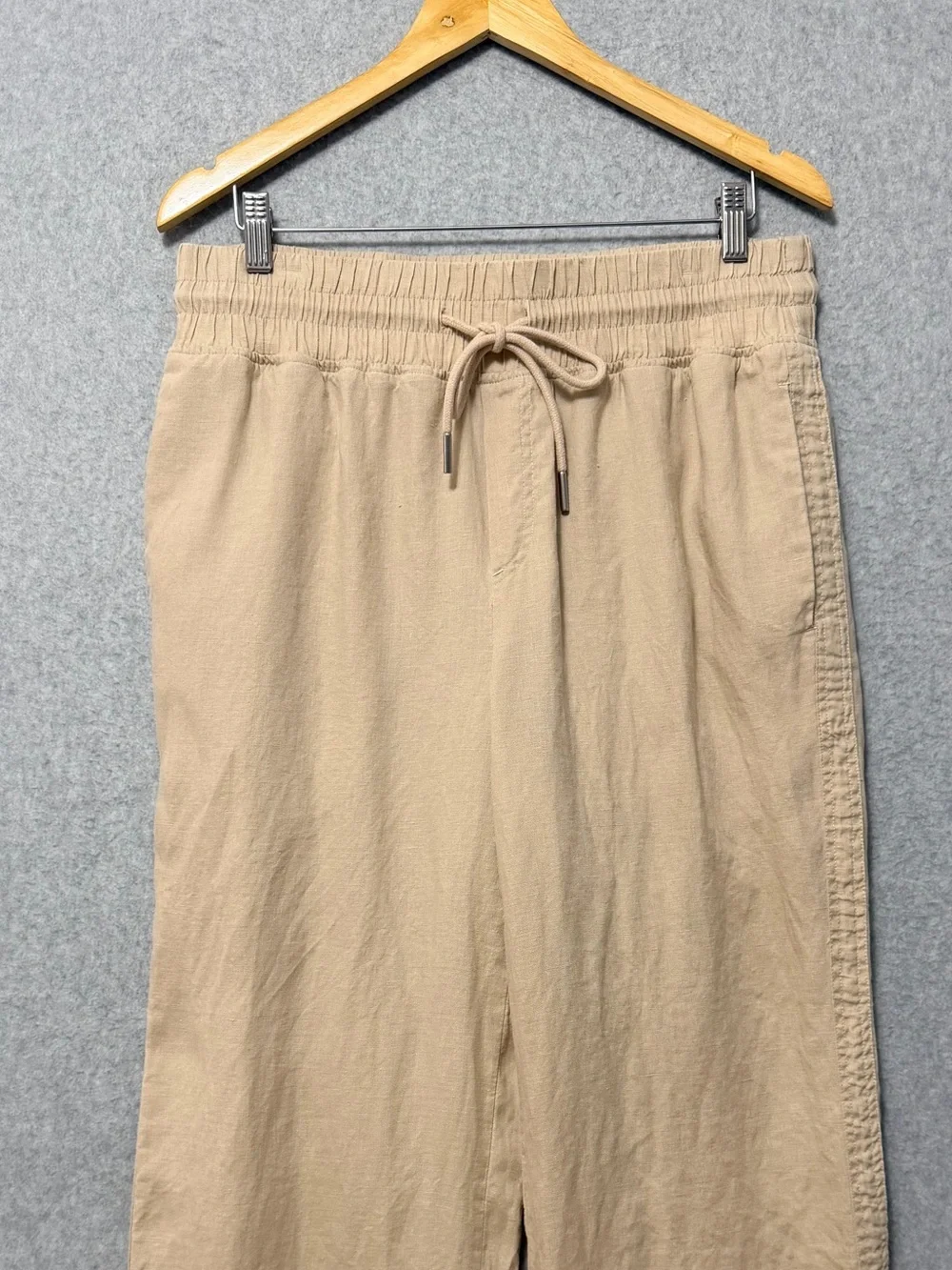 Quince Wide Leg 100% Linen Pants Size Large Tan Wide Elastic Drawstring Waist